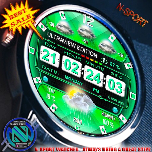 [N-SPORT321] BLACK GREEN DIGITAL ULTRAVIEW WATCHFACE 